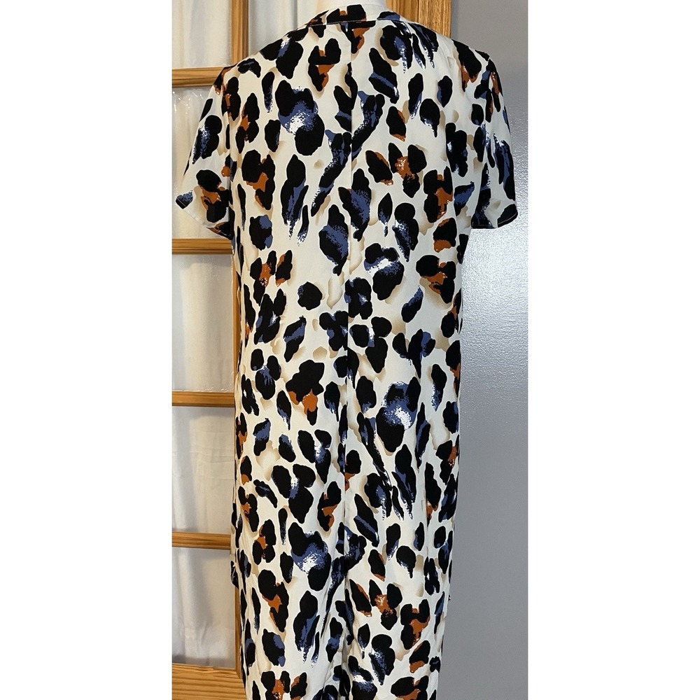 SHEIN Leopard Print Mini Dress Sz L Blue Rustic Brown Rounded Hem Casual - Picture 4 of 13